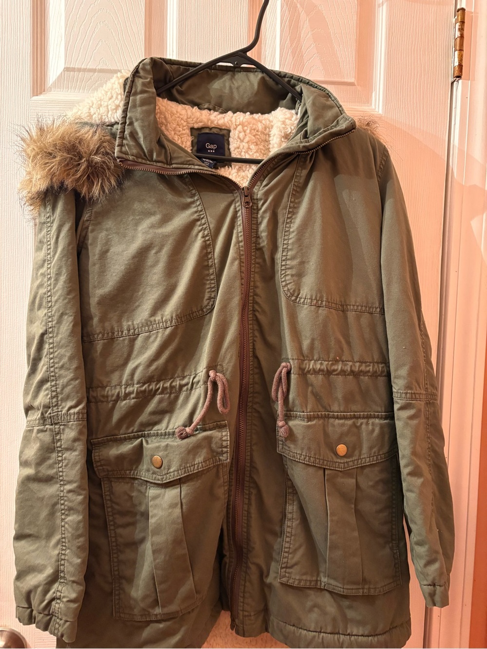 GAP Olive Green Sherpa-Lined Utility Parka with Faux-Fur Trim
